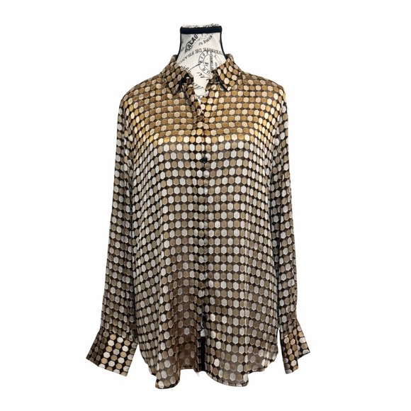 Chico's Women's Geometric Button-Down Shirt. Brown, Black, Gold. Size 1 - Picture 11 of 13